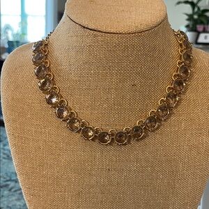 Anthropologie Gold Tone Smoky Topaz Rhinestone Necklace